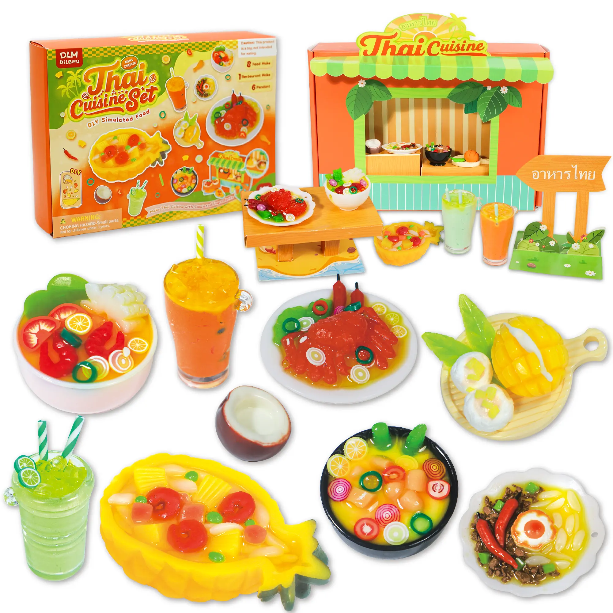 DLMdilemu Unisex DIY Model Kit - 9-Piece Thai Mini Plates Construction Set, Play Kitchen Accessories, Miniature Cooking Set, Dollhouse Pretend Play, Wooden Plate Decoration