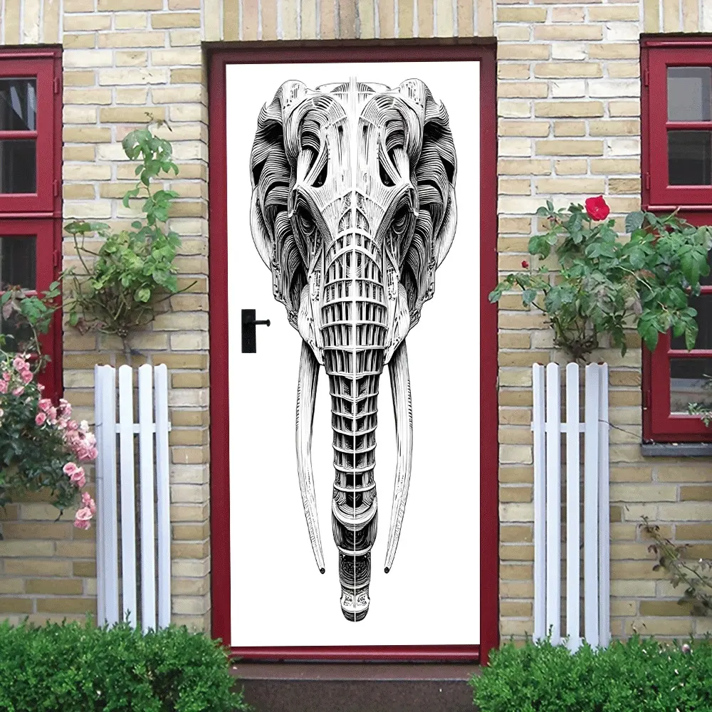 2 Modern Art Elephant Head Wall Sticker Relief Effect Decorative Decal for Living Room Entrance Bedroom Self Adhesive Removable PVC Material Creative Animal Pattern Home Wall Decoration Large Size Eco