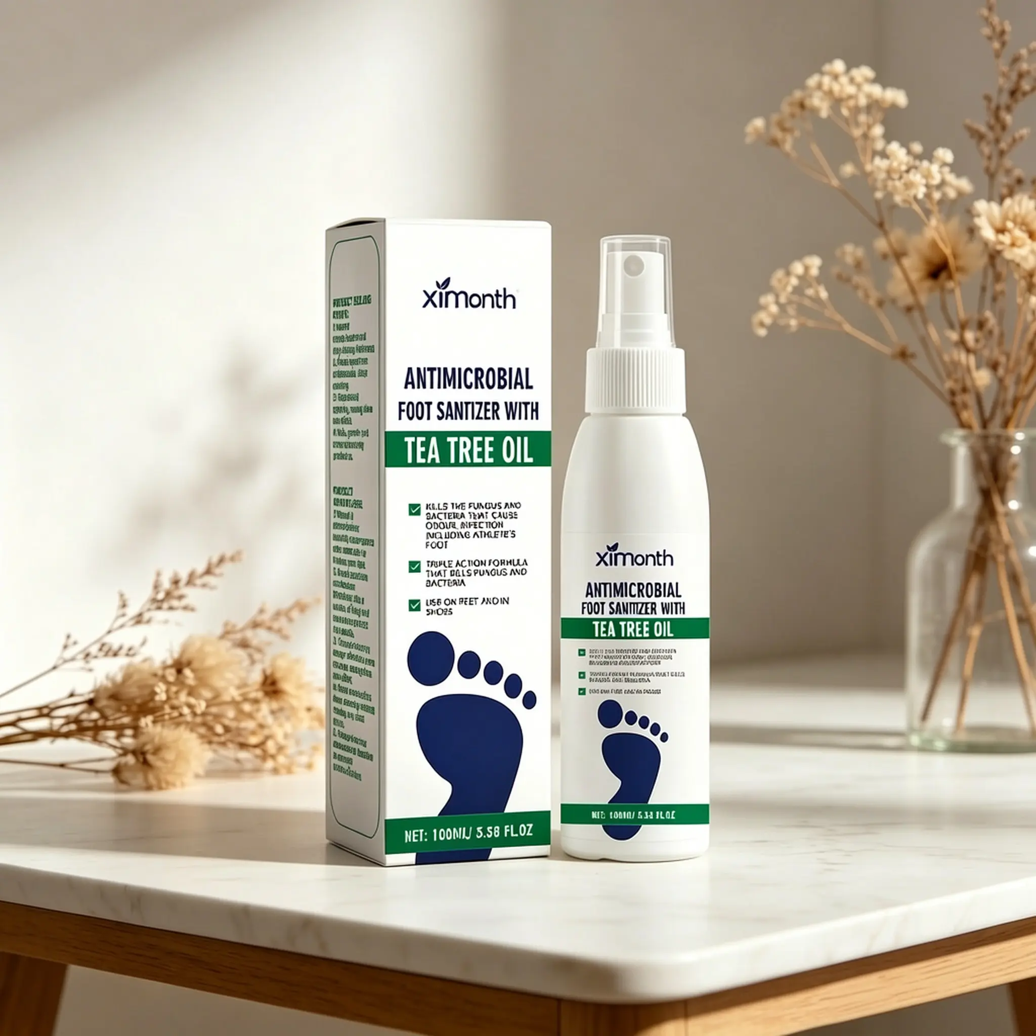 (3 bottles)Tea Tree Oil Foot Spray - Plantar Moisturizing Deodorant for Odor Control & Dry Feet Care, Natural Foot Sanitizer with Antifungal Properties,Ximonth Clear Foot Sanitizer Spray,for Foot & Shoe Freshness