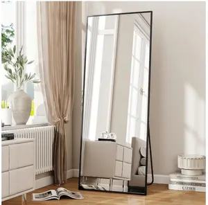 71"x26" High-Quality Full Length Mirror, Aluminum Alloy Frame Ensures Stability, Standing Design for Bedroom, Black