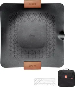 Alocs Korean BBQ Grill Pan with Bag, 12.6'' Cast Aluminum Nonstick Coating, Lightwight 2.2 Pounds, Rectangular Grill Pan for Stove Top, Portable Outdoor Camping BBQ