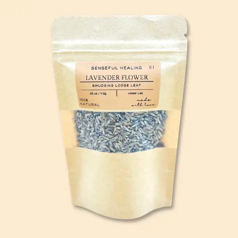 0.5 oz California-Sourced Dried Lavender Smudging Loose Leaf Herbal Blend - All Natural Scented Floral Wellness & Anti-Stress Incense, Home Fragrance, Spiritual Work Use, Smudging Guide & Aroma Vessel (Loving Energy Attracting)