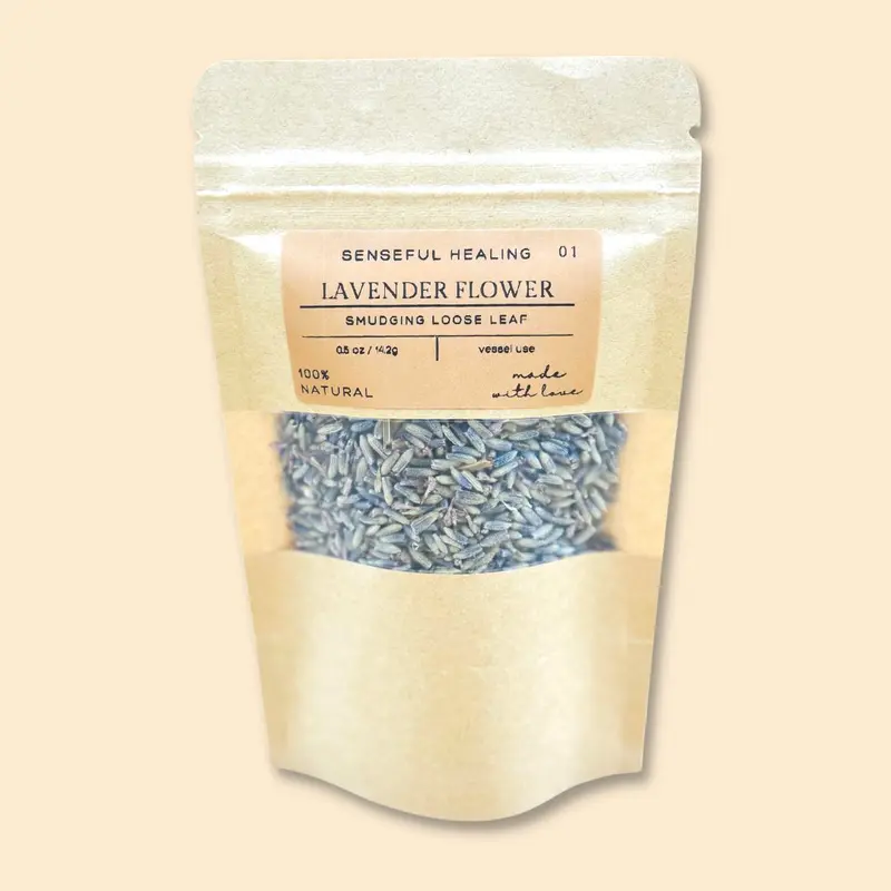 0.5 oz California-Sourced Dried Lavender Smudging Loose Leaf Herbal Blend - All Natural Scented Floral Wellness & Anti-Stress Incense, Home Fragrance, Spiritual Work Use, Smudging Guide & Aroma Vessel (Loving Energy Attracting)