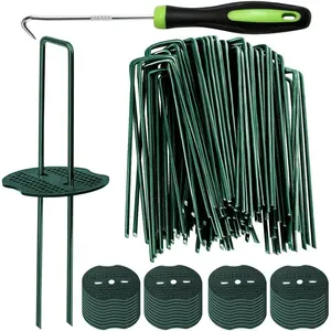 🔥 Heavy Duty Galvanized Lawn Stakes| 50 Pcs Turf Staples & Buffer Washers| 6" 11 Gauge Steel for Weed Barrier & Artificial Grass| Rust-Proof Yard Anchors