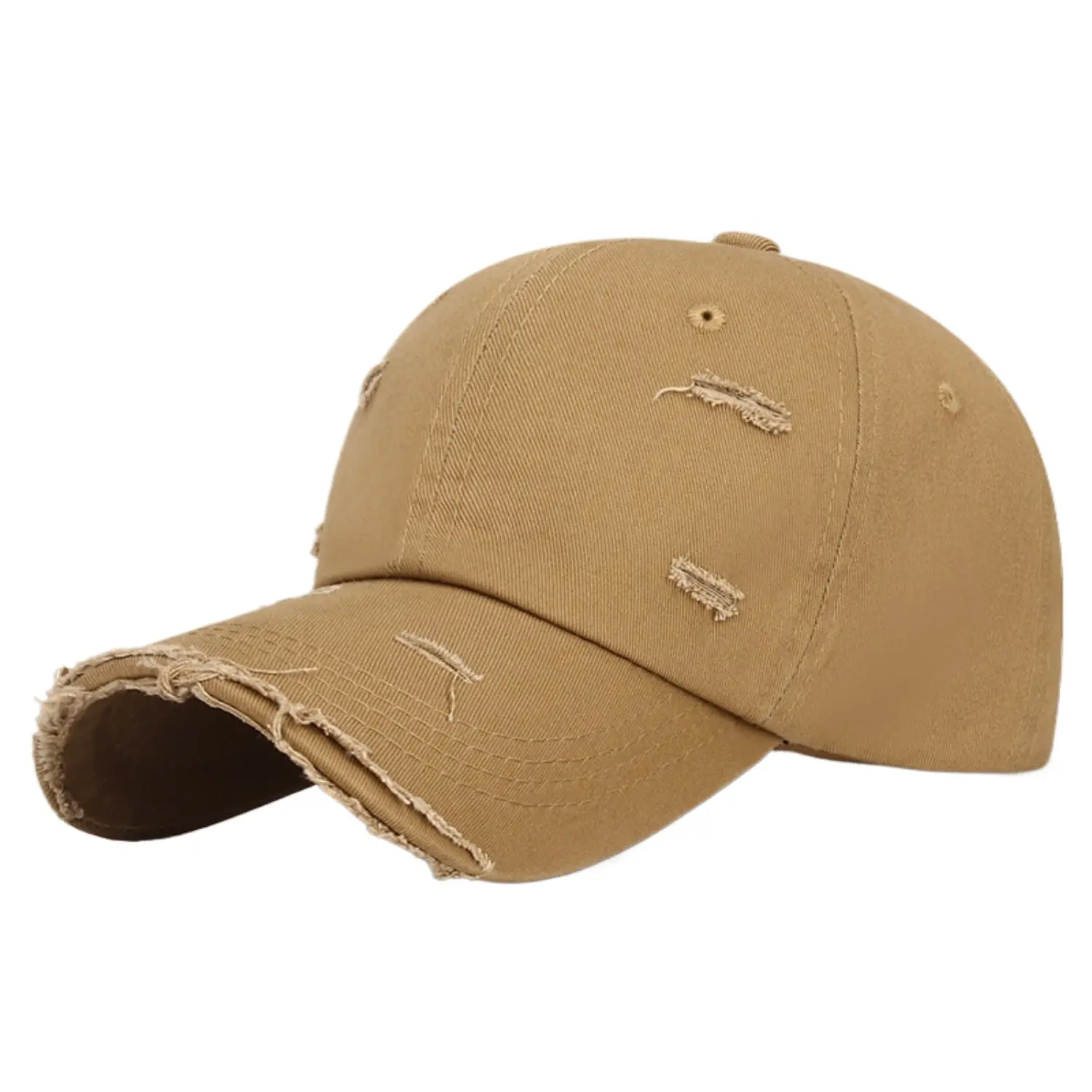 Unisex Distressed Baseball Cap, Washed Cotton Solid-Color Adjustable Streetwear Hat with Frayed Edge for Casual Sun Protection