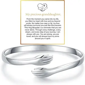 Hug Bracelet For Granddaughter, To My Granddaughter Bracelet Come to My Arm Hugging Cuff Bangle Adjustable Non Tarnish   for Women