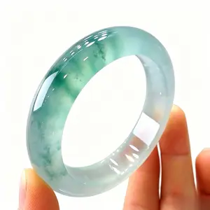 Gift for Mom: Natural Jade with Certificate! Natural Icy Jadeite with Blue Flower Pattern, Teenage Style, Myanmar