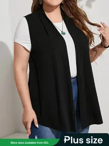【Plus Size】 Solid Color Sleeveless Open Front Vest, Casual Style Comfy Vest Coat for Daily Wear, Women's Clothing for All Seasons