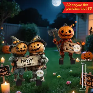 2PCS Halloween Pumpkin Man Series 2D Acrylic Outdoor Garden Party Festival Atmosphere Decorations Yard Lawn Stakes, Happy Halloween Pattern, Pumpkin Man Holding Axe, Garden Decoration, Garden Tree Stumps