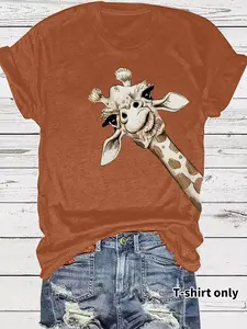 Women's Giraffe Print Animal Print Round Neck Tee, Fashion Casual Crew Neck T-Shirt for Daily Holiday Vacation Outdoor Wear, Ladies Clothes for Summer, Womenswear