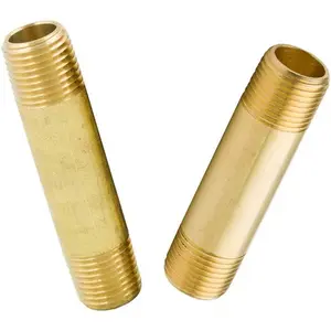 Brass Pipe Fitting, Long Nipple, 1/2" NPT Male x 1/2" NPT Male, 2" Length (Pack of 2)
