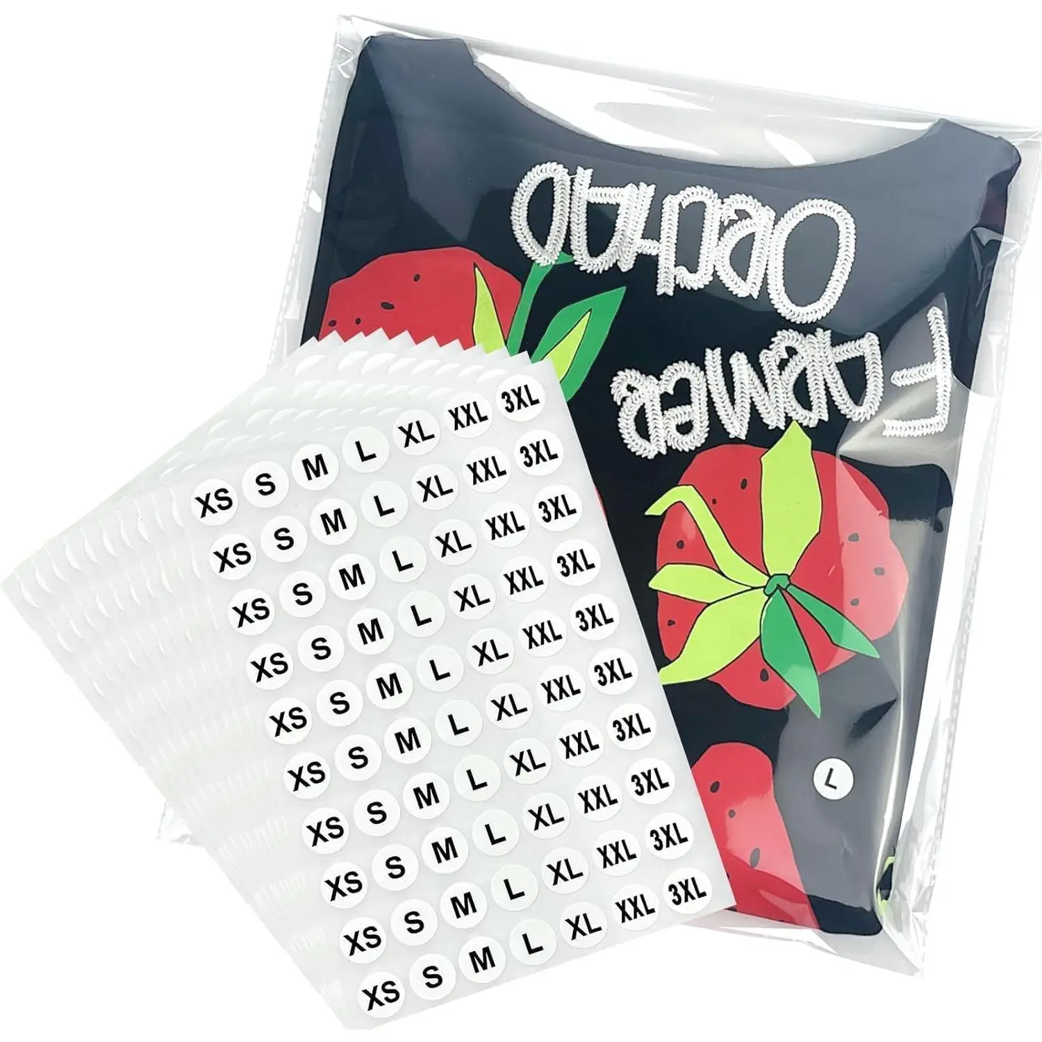 10" x 13" Clear Plastic T-Shirt Bags with Clothing Size Stickers, 100 count Cellophane Shirt Sleeves Packaging Bags for Small Business, Thick, Self-adhesive & Resealable