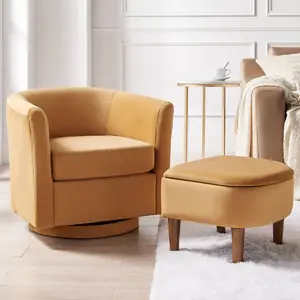 Swivel Accent Chair with Storage Ottoman, Small Modern Velvet Barrel Chair, Upholstered Armchair with Footrest for Living Room/Reading/Bedroom