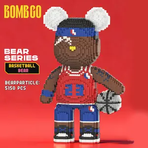 Bombgo Pixel Basketball Bear Building Block 5150 pcs Large Bear Toy Educational Trendy Decoration Cool Birthday Christmas Gift for Family Bonding BlackFriday Christmas