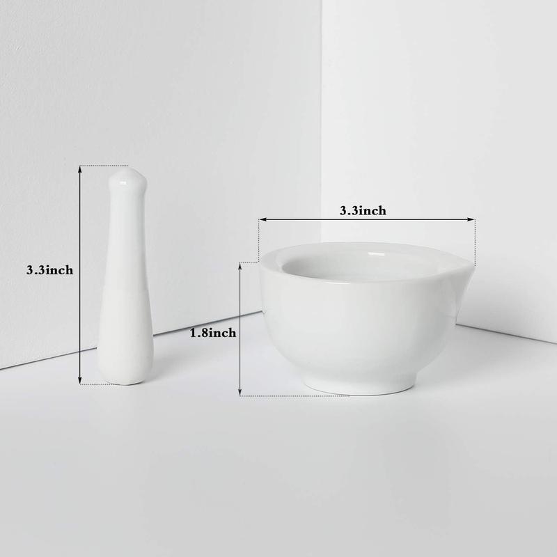 Porcelain Small Mortar and Pestle, Ceramic Herb Grinder Pill Crusher Set, 3.3 inch White