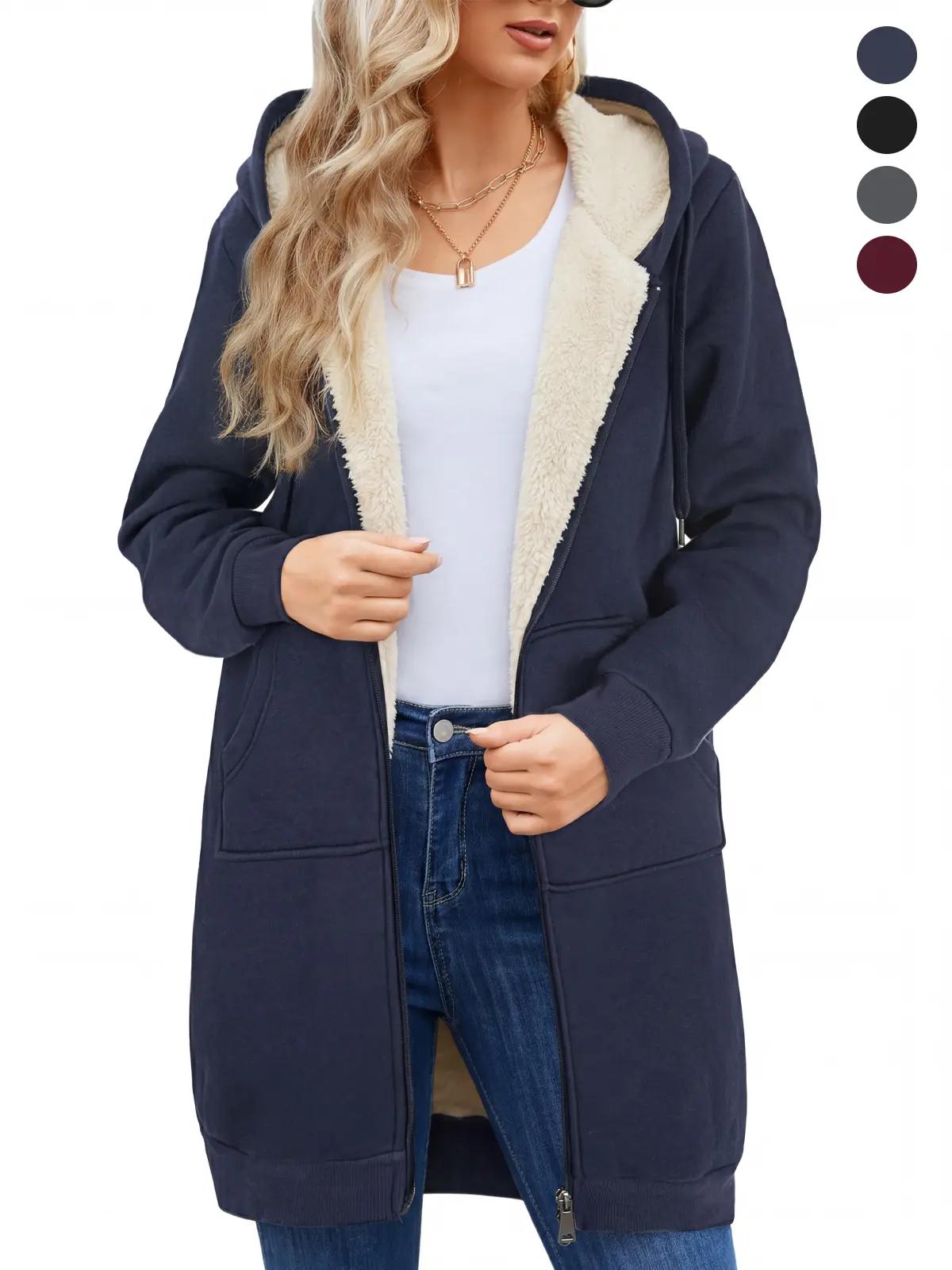 Women's Zip Up Hoodies Long Sleeve Long Tunic Sweatshirts Oversized Long Fleece Jacket Coats, Drawstring, Zip Up Front, Kangaroo Pockets, Casual Outerwear, Comfy Everyday, Athleisure,Work,Daily