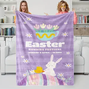 1Pcs Easter Bunny Flannel Throw Blanket - Soft Warm Cozy Fleece Blanket for Spring Decor, Cute Rabbit & Floral Print Plush Blanket, Perfect Gift Blanket for Kids Adults, Lightweight Warm Blanket for Sofa Bed Couch, Flannel Blankets