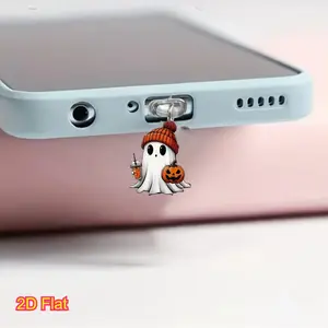 2D Acrylic Cute Halloween Ghost Pumpkin Dust Plug, Compatible with iPhone Type-C iPad Android Tablets AirPods Charging Port Decor Gift, Phone Charms