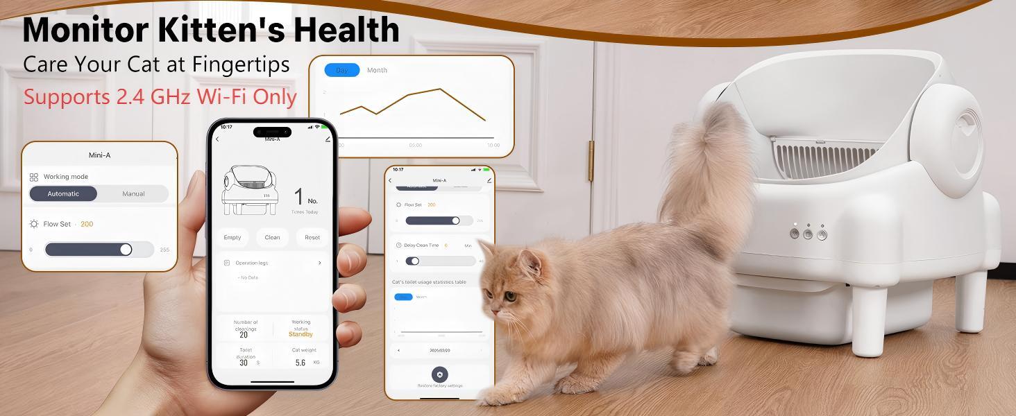 PARUUNTYS x TAYACICY Automatic Self Cleaning Litter Box Open Top with App Control for Multiple Cats 16.5"x16.5" Entrance Dual Safety Tech 10.5L Sealed Waste Bin Leak-Proof Design Cream White - Litterbox(Only supports 2.4G Wifi)