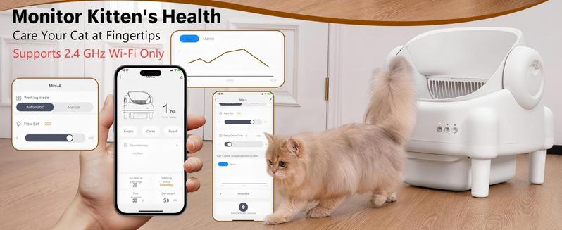 PARUUNTYS x TAYACICY Automatic Self Cleaning Litter Box Open Top with App Control for Multiple Cats 16.5"x16.5" Entrance Dual Safety Tech 10.5L Sealed Waste Bin Leak-Proof Design Cream White - Litterbox(Only supports 2.4G Wifi)