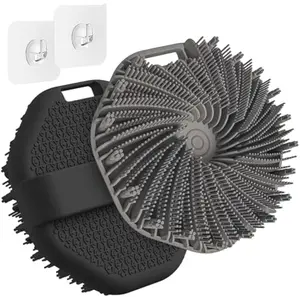 2 PCS Silicone Body Scrubber Shower Brush, Upgrade Super-Exfoliating Shower Scrubber with Non-Slip Hand Strap, Silicone Body Buffer for Use in Shower with a Free Hook (Black+Gray)