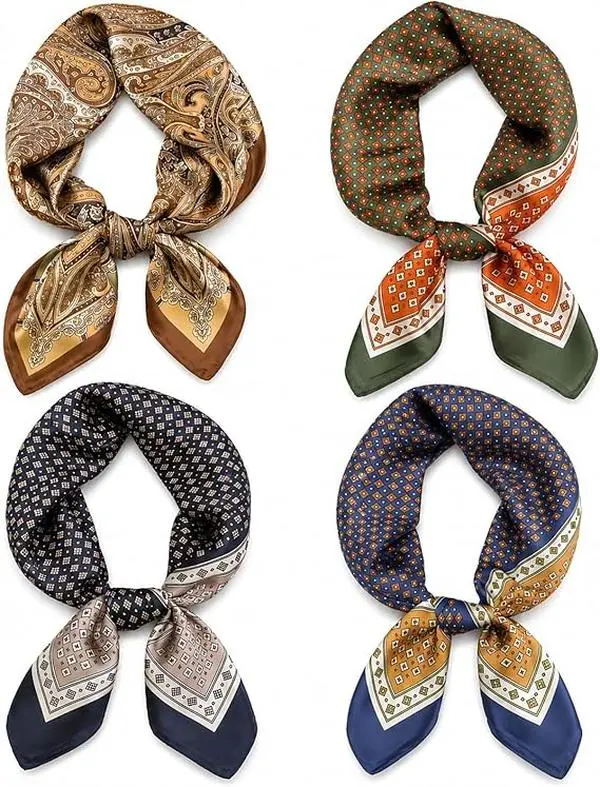 4-Pack Western Paisley Bandanas, 27.5" Silk-Feeling Square Fashion Hair Scarves for Women & Men, Lightweight Head Wrap & Cowboy Accessory, Line Dancing, Bandana Head Wrap, Cowboys, Bandana Scarf, Fashion Shawl Wrap