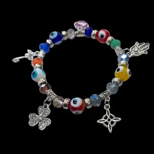 Ojo Turco Multi Color Bracelet with Nudo de Bruja, Hamsa Hand, Key,