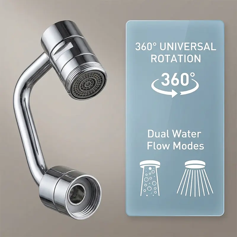 Rotating Faucet Aerator Extension – for effortless, all-angle control; rotating swivel faucet aerator extender; kitchen/bathroom sink faucet sprayer attachment with two spray modes (splash);