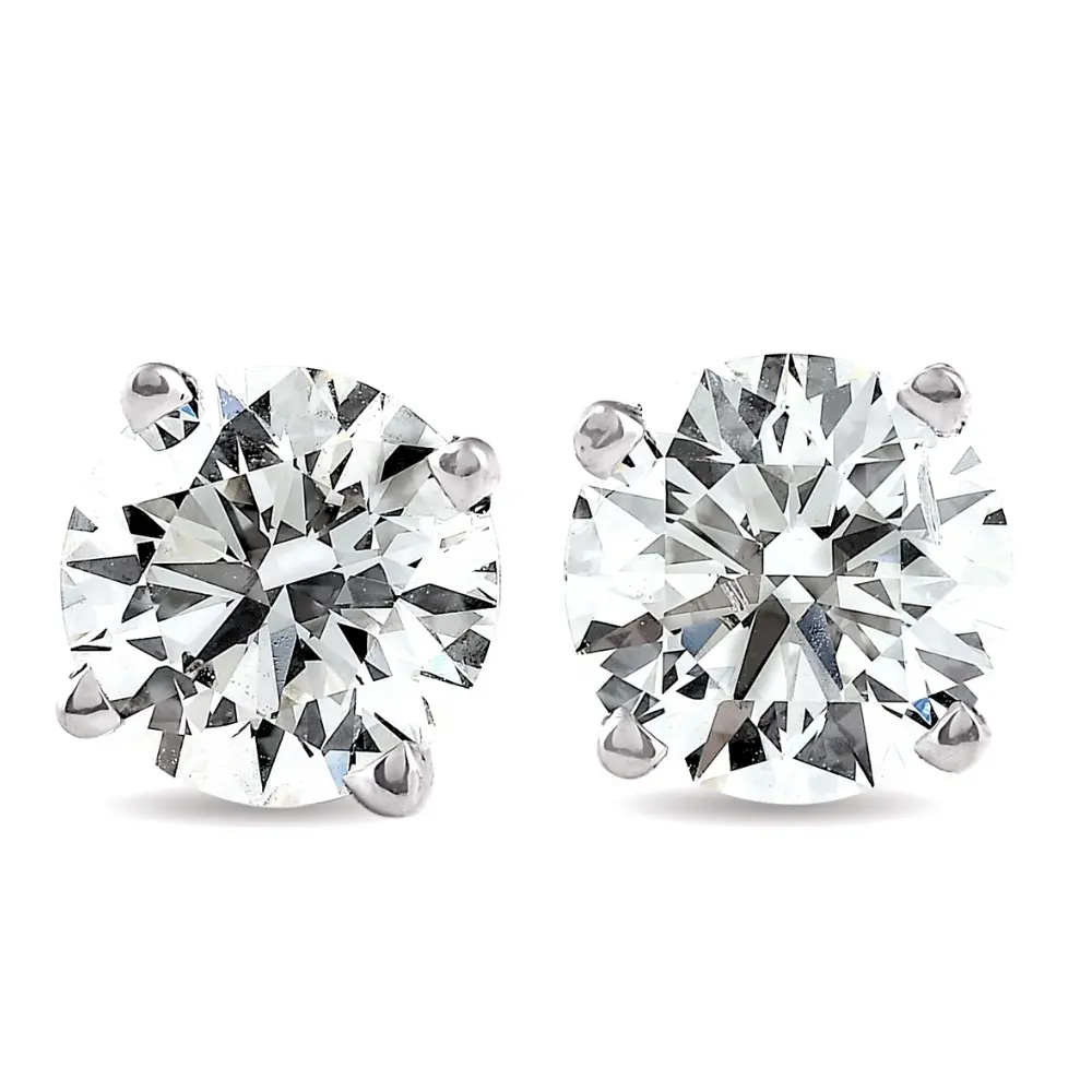 3 CT Round Lab Grown Diamond Screw Back Studs 14K White Gold