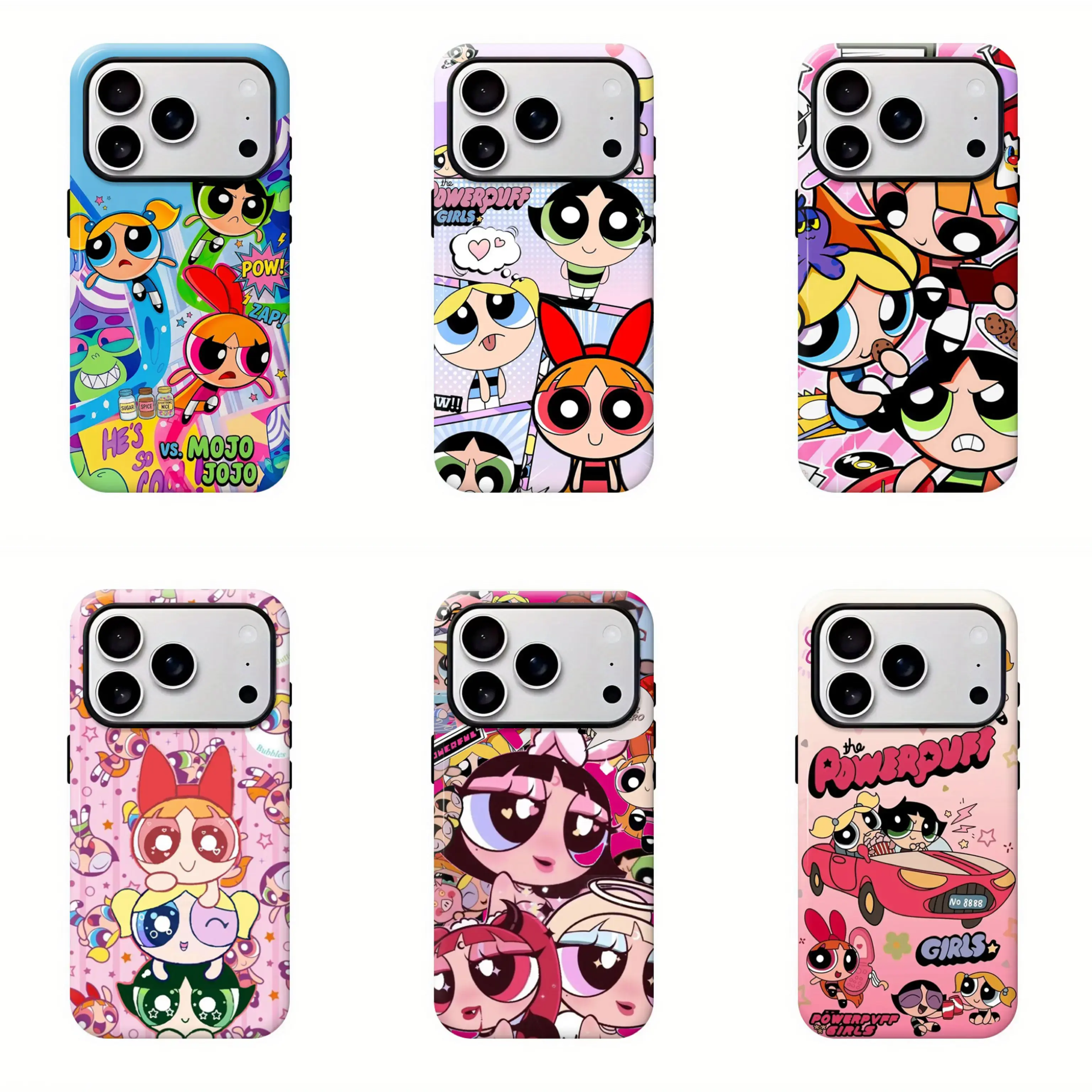 Kawaii Powerpuff Girls Anime Phone Case - Film Surface Painting, Shockproof Protection Y1646 | Phone Case Compatible with iPhone 17 16 15 14 13 12 11 pro pro max & Samsung S26 S25 S24 S23 S22 Durable Protection Dual Layer Design Glossy