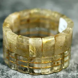 【YJJ Jewelry】（Random delivery）Golden rutile soft bangle Crystal Clear Stretch Bracelet Bangle Gemstone Healing Bracelet Unisex Bracelet