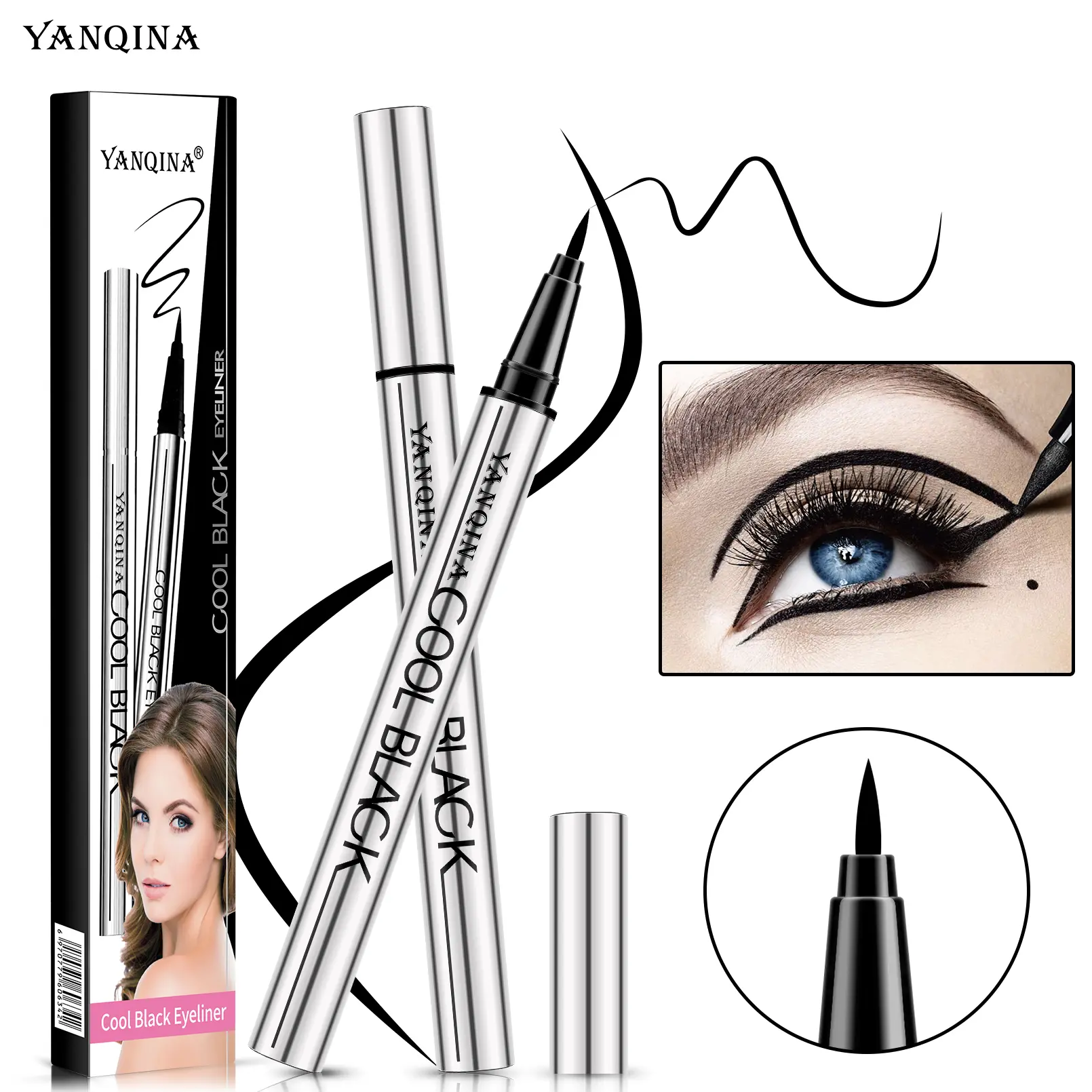 Vegan Jet Black Creamy Gel Eyeliner Pen - Waterproof, Long-Lasting, Smudge-Proof, Silky Smooth Matte Cosmetic, Eye Pencil Eyeliner Single Item for Eye Makeup