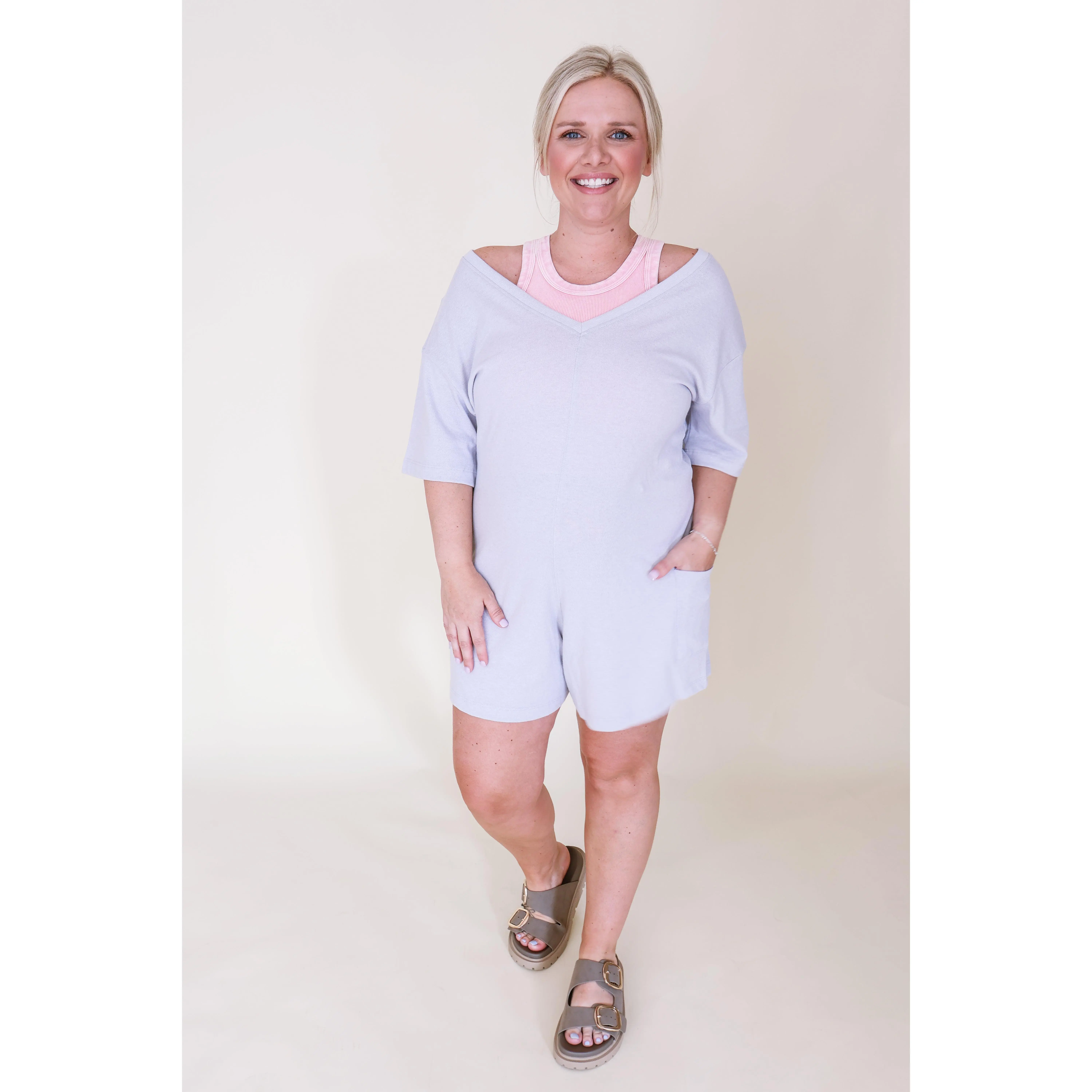 2-Way V or Scoop Neck Romper - H Grey