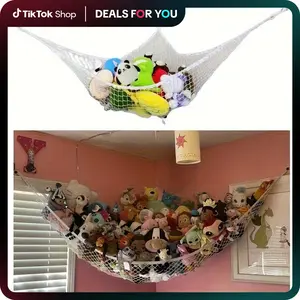 Classic Nylon Hollow Out Toy Storage Hammock - Home Supplies Wall Corner Mesh Organizer for Kids Room, Bedroom Storage & Decor