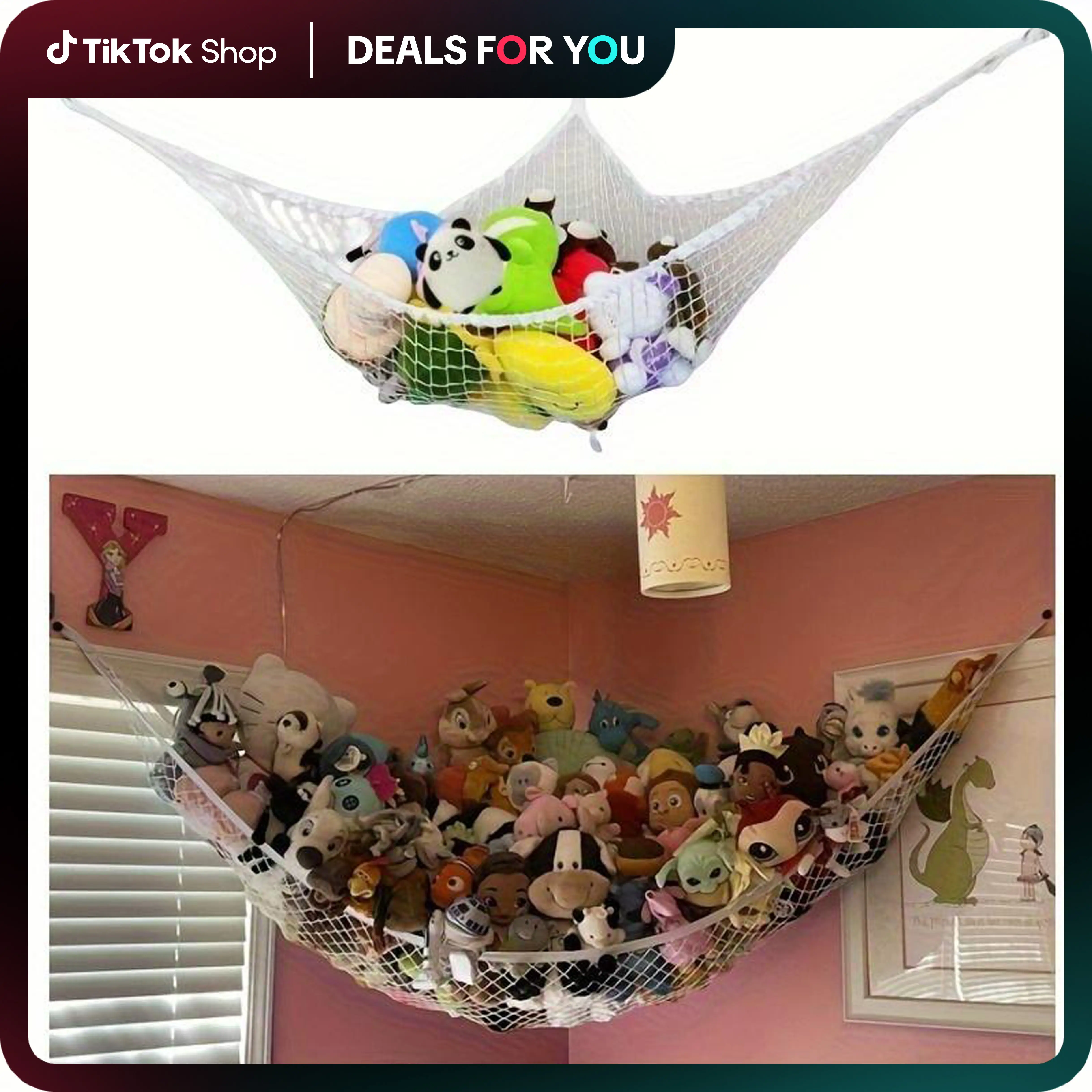 Hollow Out Design Toy Storage Hammock,Wall Corner Mesh Toy Net Toy Storage Organizer, Home Hanging Organiser for Cozy Bedroom