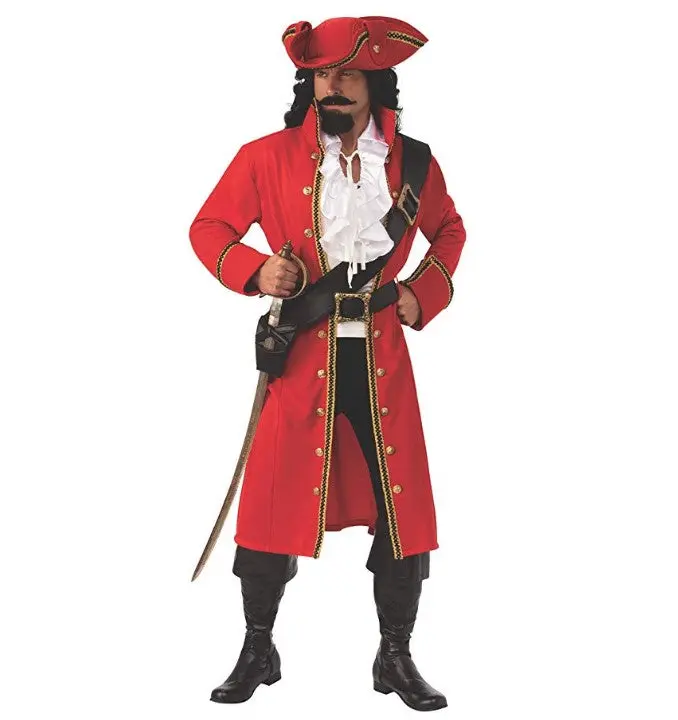Pirate Captain Deluxe - Buccaneer - Hook - Costume - Men - 2 Sizes