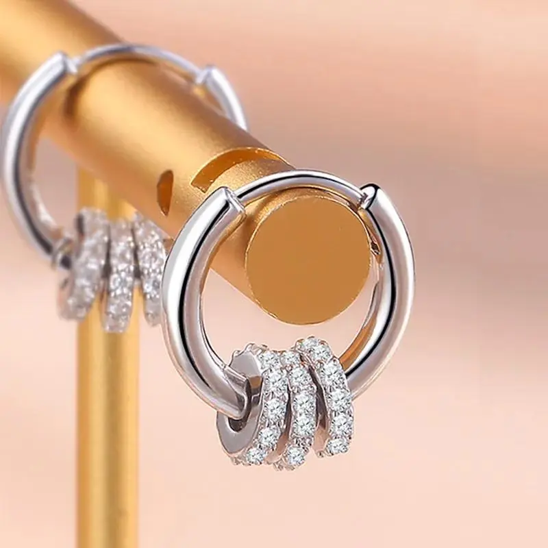 New Authentic 925 Sterling Silver Dainty Small Zircon Inlaid Round Circle Hoop Earrings for Women Gold Earrrings Jewelry