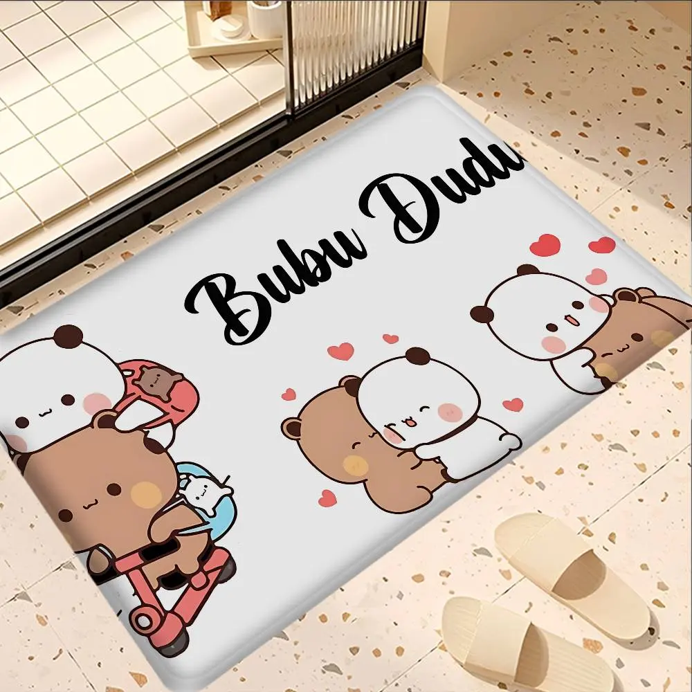 Dudu & Bubu Couple Border Flannel Door Mat, Home decor rugs, Home Decorative Rugs, Decorative Mats, Soft flannel, non-slip backing, absorbent & dirt-resistant, Perfect for entryways, bathrooms, Durable, easy to clean, with cartoon couple designs