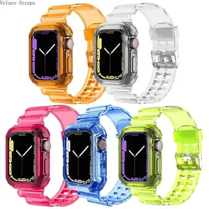 Clear Transparent Integrated Band & Protective Bumper Case for Apple Watch, Ice Block Style Hard Plastic Strap Compatible with iWatch Ultra/SE/Series 3-9, 38-49mm All-In-One Accessory