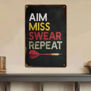 2D Printed Dart Metal Sign "Aim Lady's Oath Revisited" - Retro Dartboard Wall Art for Game Rooms and Bars, Bold Typography Metal Plaque, Vintage Garage Signs, 8x12 Inches (20x30cm) - Beer Lover Gift, Novelty Wall Decor