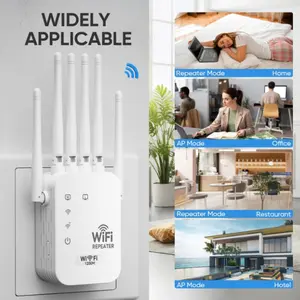 1200Mbps WiFi signal amplifier | WiFi Signal Booster | 6 high gain antenna dual band repeater | 5G/2.4G wireless extender with network port | 1500 foot coverage home routing signal enhancement