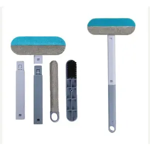 4-in-1 Window Cleaner with Detachable Design, Pet Hair Removal  washable lint Brush Included, Versatile Applications, 46x18cm, long durable plastic handle