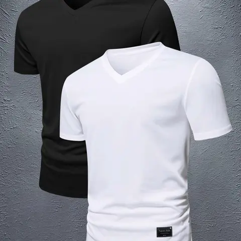 Men's Solid V Neck Tee, Regular Fit Casual Quick Drying Short Sleeve T-shirt for Summer, Men's Top for Daily Wear, Short Sleeved
