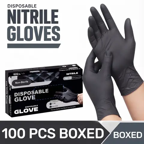 Black Powder-Free Disposable Gloves Premium Black Thick Pure Nitrile Disposable Cleaning Gloves - Puncture-Proof, Abrasion-Resistant, Textured Fingertips, Beaded Cuff, Comfortable, Multi-Size, Tattooing Use - 100-Count Box, S, Heavy-Duty