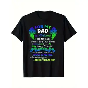 Men'S Memorial T-Shirt for Dad in Heaven - in Loving Memory Shirt with Name & Date - Comforting Angel Wings & Heart Design, Comfort Fit Men'S Tee, Crew Neck Tee, Ultra Soft, Breathable, Moisture Wicking, Casual Summer Tee, Must-Have Fashionable Tee