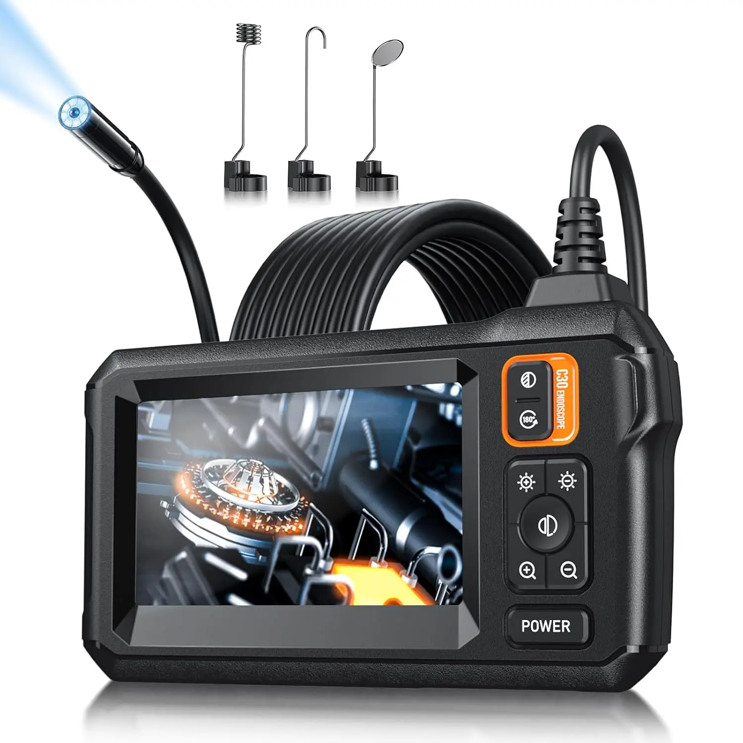 1920P HD Endoscope Camera with Light - 4.3" IPS Screen, 8 LED Lights, 16.5FT Semi-Rigid Cord, IP67 Waterproof Borescope for Sewer Inspection, Automotive Repair, Tools & Hardware