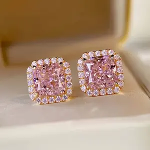 Luxurious Pink Synthetic Zirconia Stud Earrings for Women's Wedding Engagement Party Daily Wear Elegant Earrings