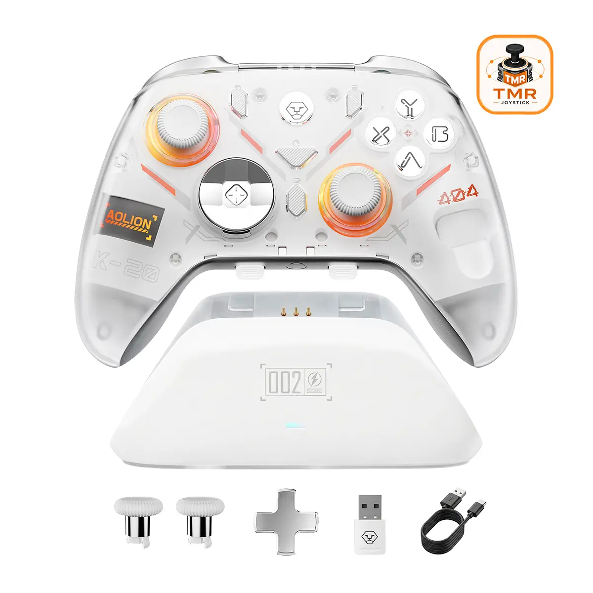 AOLION K20 TMR Wireless Game Controller (Not for Xbox/PS) - TMR Precision Joysticks, Charging Dock, RGB Lighting, Swappable D-Pad, Cable Included, Compatible with Switch, PC, iPad, Smartphone - Gaming Setup Accessories