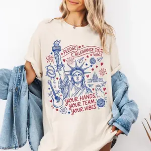 Comfort Colors Pledge Allegiance To Your Hands Your Team Your Vibes Shirt, Patriotic Music Lover 4th of July Graphic T-Shirt