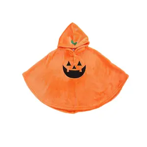 Ma&Baby Little Kids Halloween Cloak, Pumpkin Hoodie Buttons Patchwork Loose Sweater Fleece Cloak Cape Outfits